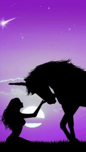 road to recovery girl petting unicorn purple night sky